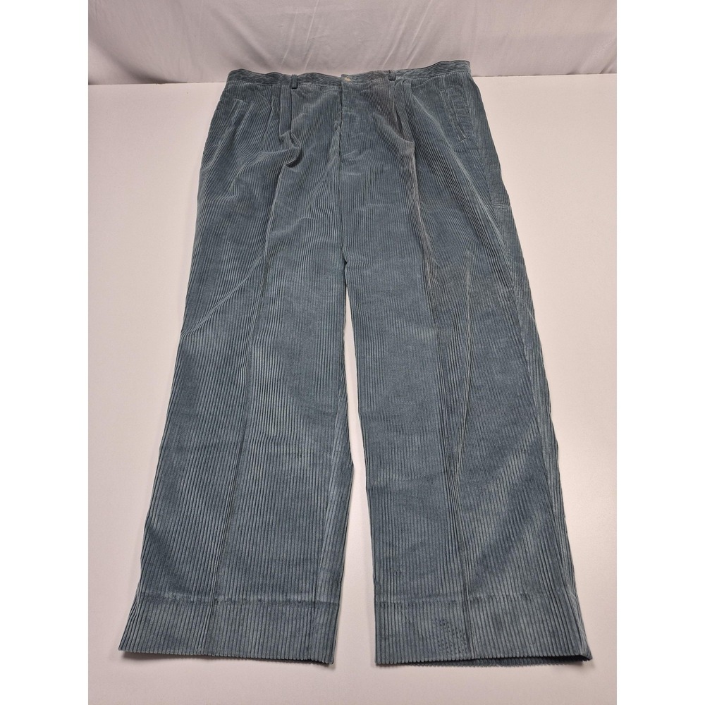 VTG Escadrille Corduroy Pants Mens 42x32 Blue Cotton Pleated Casual Wide Leg